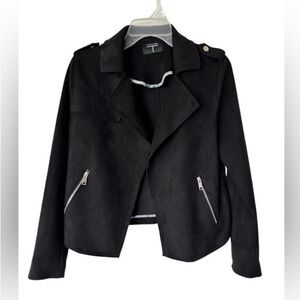 Tahari Faux Suede Black Jacket W/Zipper Pockets, Mid Length Sz 2X